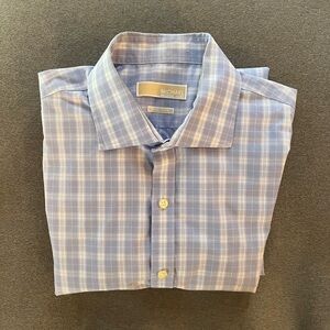 Michael Kors Men's Blue Plaid Dress Shirt Neck 17 - 34/35